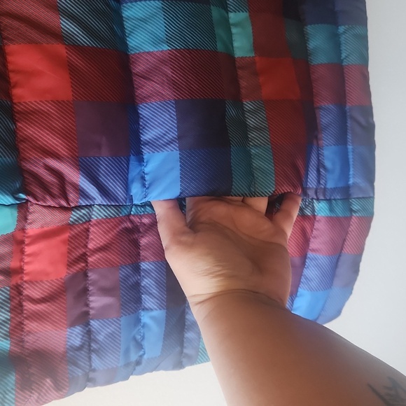 Lands End Multi Colored Plaid Down Fill Full Zip Puffer Vest Jacket, size 3x - Picture 3 of 8